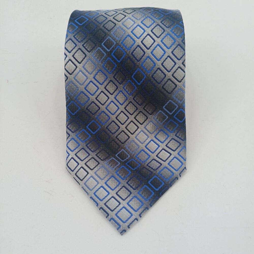 Croft & Barrow Blue & Silver Geometric Silk Tie Modern Business Formal Necktie